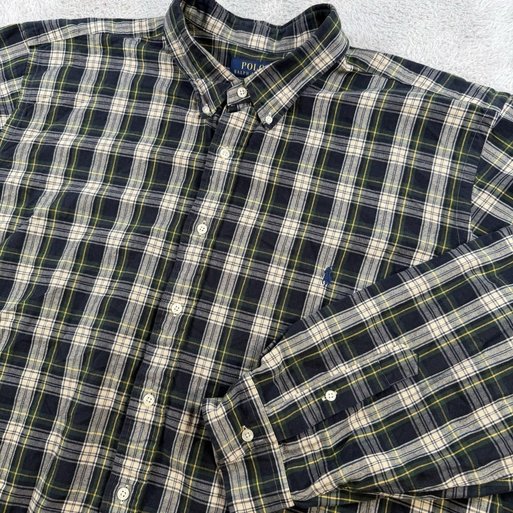 Polo Ralph Lauren Shirt Mens 3XB Navy Green Plaid Button Down Long Sleeve Pony